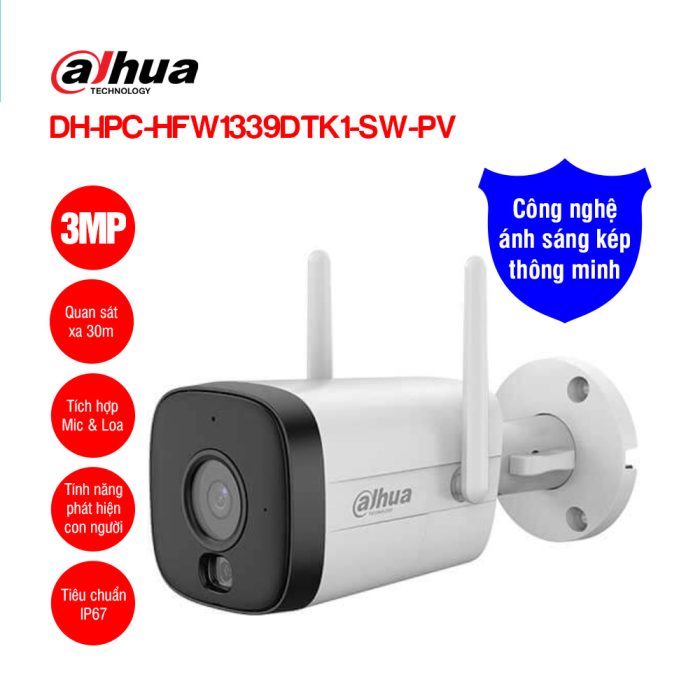 Camera Wifi 3MP Dahua DH IPC HFW1339DTK1 SW PV